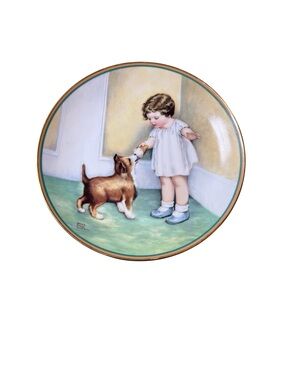 Bessie Pease Gutmann "The Reward" Hamilton Collection Plate 1985 Girl Puppy